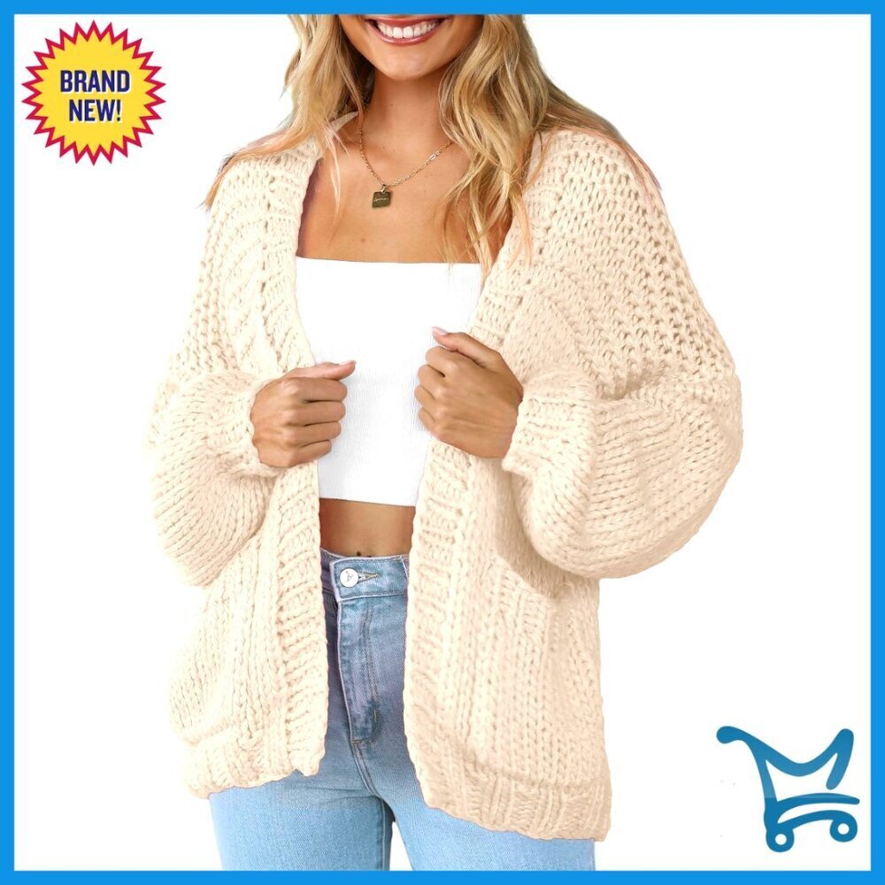 Soft Lightweight Cable Knit Cardigan Oversized Boyfriend Fit Open Front Pockets